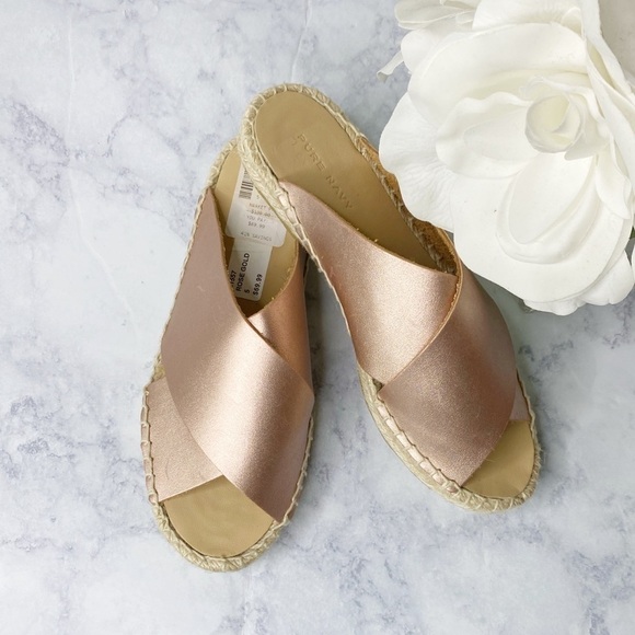 Leather Espadrille Slides Rose Gold - Picture 5 of 6
